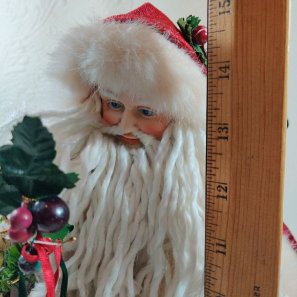 Vintage Tapestry Gown & Fur Lined Red Robe Santa Claus Christmas Tree Topper - Picture 11 of 11